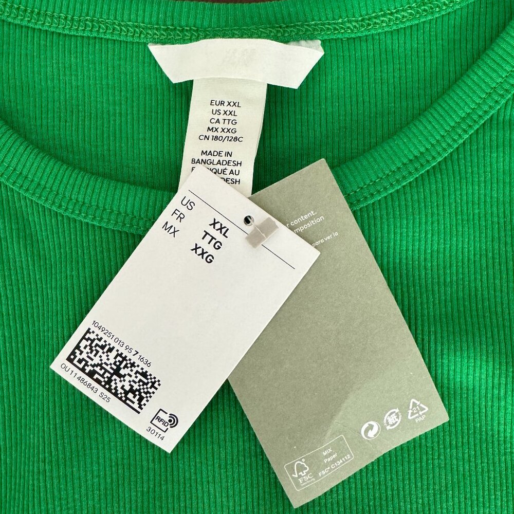 New with Tags H&M  Fitted, Green Crop Tank Top Ribbed Cotton Jersey - Sz - XXL - Picture 2 of 5